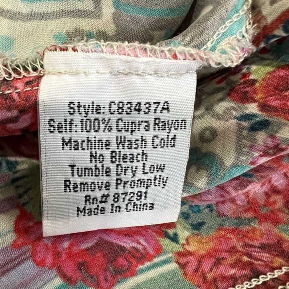 Johnny Was Brock pink blue red floral print tie front kimono duster top medium - Picture 11 of 13